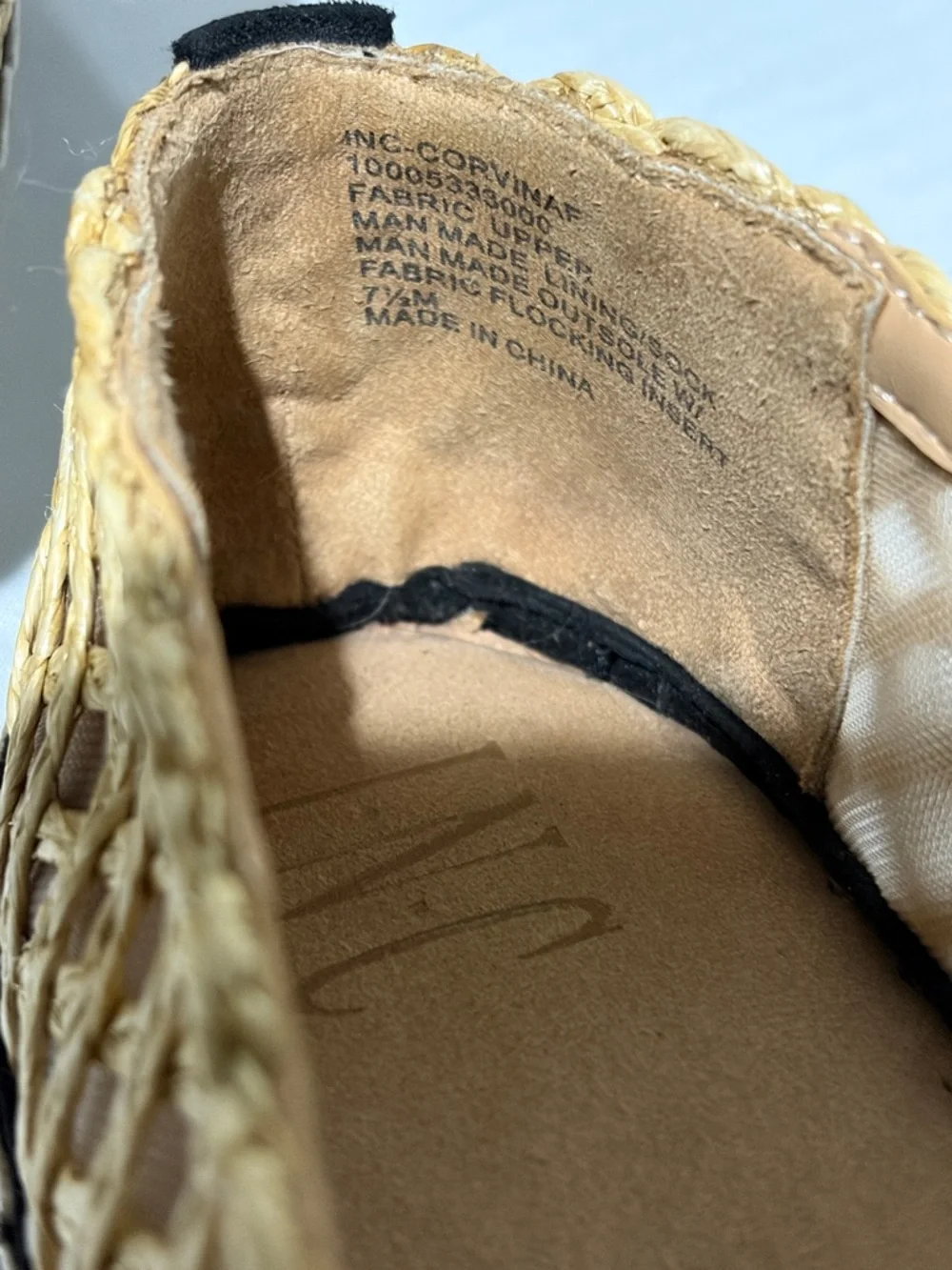 Woven Espadrille Slip-On Flats in Black and‎ Tan